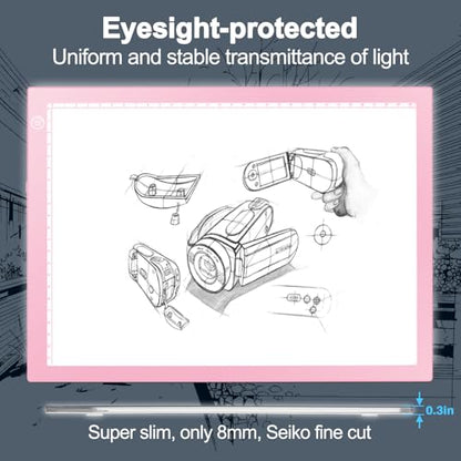 Rechargeable Tracing Light Box, LED Drawing Board for Kids Birthday Gift - color: PINK, size: 10" x 15"
