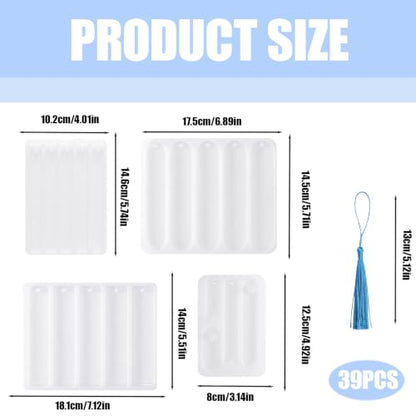 24 Pcs Resin Bookmark Mold, Silicone Epoxy Casting Molds Kit | With 20 Tassels, Pre Punched Hole Design For DIY Bookmarks Craft Making, 10 Colors Presents For Beginners Craft Classes