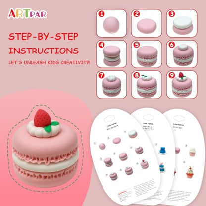 ARTPAR Air Dry Clay Kit,12 Desserts Modeling Magic Clay for Kids Craft Kit - color: Pink Cake Kit