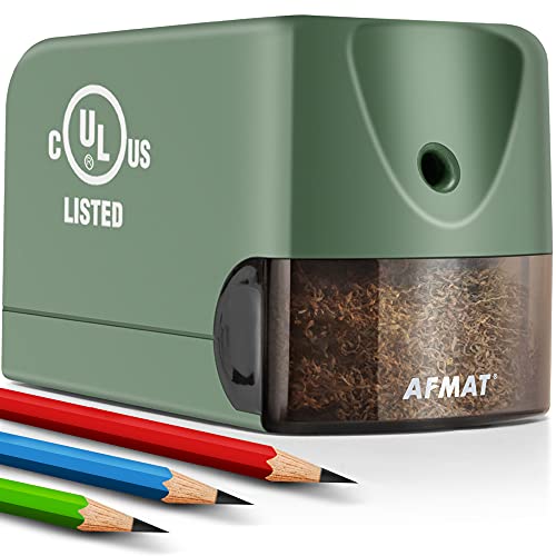 AFMAT Electric Pencil Sharpener for Classroom, Heavy Duty Colored Pencil Sharpener for 6.5-8mm Pencils, Plug in Pencil Sharpeners w/Upgraded Helical Blade (10000 Sharpenings), UL Listed, PS105 - color: Green