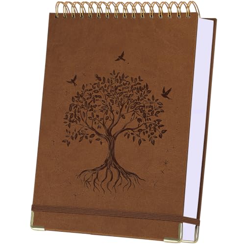 Blank Notebook Journal, Hardcover Sketchbook, 300 Page No Bleed Thick Paper | Top Spiral Notebook A5, Art Embossed Leather Unlined Sketch Pad for Women Men Kids Smooth Journaling Sketching Gifts,Lay Flat - color: Brown, size: A5 (8.5” x 5.5”)