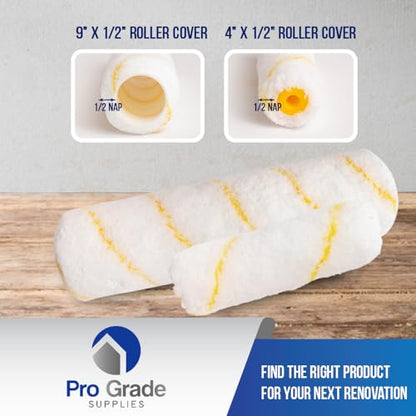 Pro Grade Paint Roller Kit, Paint Brushes, 4" & 9" Roller Covers for Walls | 10-piece set includes 2 frames & tray | Interior & exterior | Ceilings & trim | Smooth to semi-rough surfaces - size: 10 Piece Set