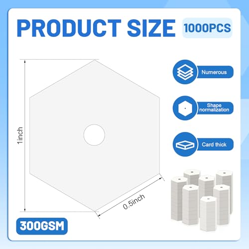 1000 PCS Hexagon Piecing Paper Templates, 0.5" White Paper templates, Quilting Templates Accessories for DIY Patchwork Crafts and Sewing Supplies﻿ - size: 0.5 Inch-1000pcs Hexagon