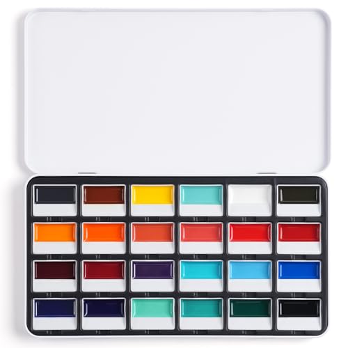 Fuumuui CREAMORA Watercolor Paint Set 24 Color Opaque Semi-Solid Vivid Bright Paint | Professional Art Supplies with Strong Pigment & Coverage for Artists Beginner Painters Amateur Hobbyists Painting - color: Earthy Color