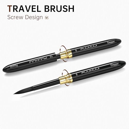 Fuumuui Travel Watercolor Brushes - 3pcs Dual-Tip with 6 Versatile Tip Styles - Premium Synthetic Squirrel Hair Travel Paint Brush Set for Plein Air Painting - Watercolor Acrylic Gouache Ink - color: Black