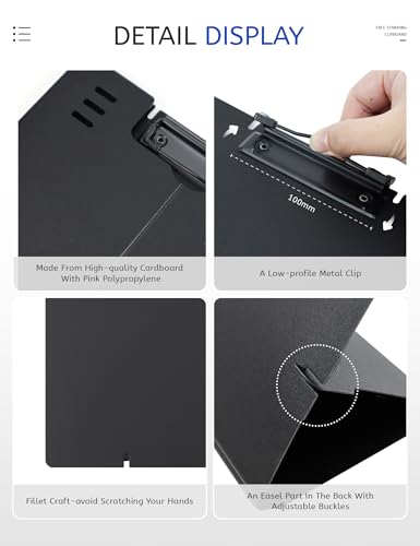 Free Standing Clipboard and Desktop Stand with Adjustable Buckles Easel Back - Foldable Stand and Document Holder for School, Office and Business Use (9.37 x 12.6 inches) (Black) - style: Black