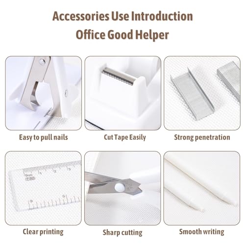 Gawsey White Desk Organizers and Accessories with Desk Organizer 360° Rotating Pen Holder and Office Supplies, Cute Stationery Supplies Set - color: White