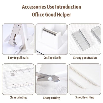 Gawsey White Desk Organizers and Accessories with Desk Organizer 360° Rotating Pen Holder and Office Supplies, Cute Stationery Supplies Set - color: White