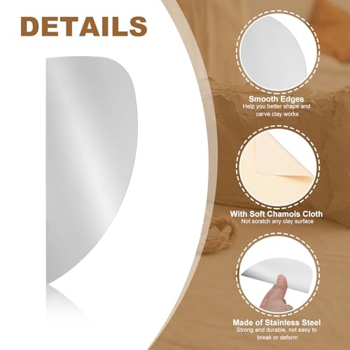 YOKIVE 2Pcs Steel Pottery Tools, Serrated Scraper Clay Ribs 4.67" x 2" Stainless Steel Sculpture Modeling Cutter Ceramic Tools with 2 Beige Chamois Cloth - color: Beige Chamois Cloth