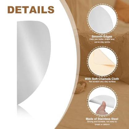 YOKIVE 2Pcs Steel Pottery Tools, Serrated Scraper Clay Ribs 4.67" x 2" Stainless Steel Sculpture Modeling Cutter Ceramic Tools with 2 Beige Chamois Cloth - color: Beige Chamois Cloth