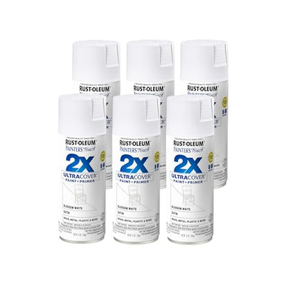 Rust-Oleum 346950-6PK Painter's Touch 2X Ultra Cover Spray Paint, 12 oz, Satin Blossom White, 6 Pack - color: Satin Blossom White, size: 1 Count (Pack of 6)