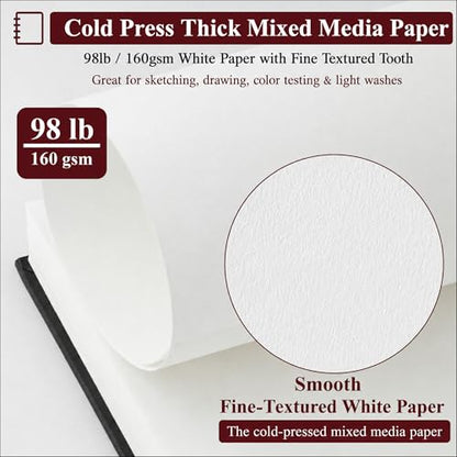 SuFly Mixed Media Sketchbook 9x12, Mixed Media Paper_98lb/160gsm, 60 Sheets | Mixed Media Pad, Thick Drawing Paper Pad, Spiral Sketch Pads for Drawing, Watercolor Paper for Art Class & Painting Supplies