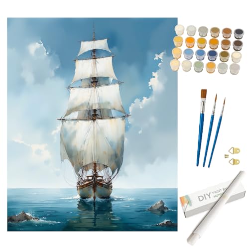Sailing Ship Paint by Numbers Kit for Adults - DIY Tall Ship at Sea Painting on Rolled Canvas 16x20 Inches, Acrylic Paint Set, Suitable for Beginners, Nautical Art for Home Decoration or Gifts - color: HSX01292, size: 16X20IN Rolled