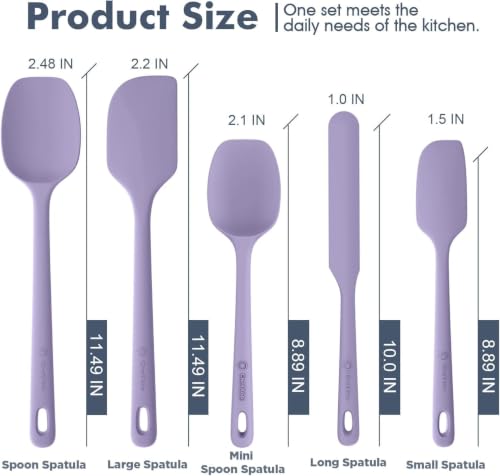 ChefAide 5 Pieces Silicone Spatula Set, Food Grade Rubber Spatula, Upgrade Strong Handle with Ergonomic Grip, Heat Resistant Up to 600°F for Nonstick Cookware, Cooking - color: Light Purple, size: 5 pieces