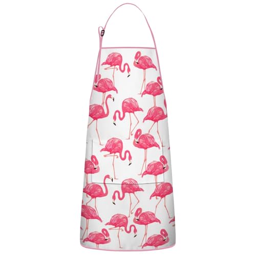 Apron with 2 Pockets,Kitchen Chef Artist Aprons for Cooking Gardening Baking Painting, Waterproof Apron 33" x 27" - color: Flamingo