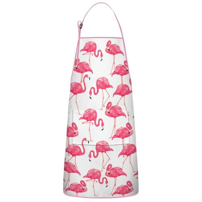 Apron with 2 Pockets,Kitchen Chef Artist Aprons for Cooking Gardening Baking Painting, Waterproof Apron 33" x 27" - color: Flamingo