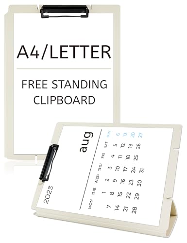 Free Standing Clipboard and Desktop Stand with Adjustable Buckles Easel Back - Foldable Stand and Document Holder for School, Office and Business Use (9.37 x 12.6 inches) (White) - style: White