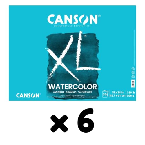 Canson XL Series Watercolor Paper Pad, 18" x 24", 30 Sheets/Pad, 6 Pads - size: 18" x 24" (Pack of 6)