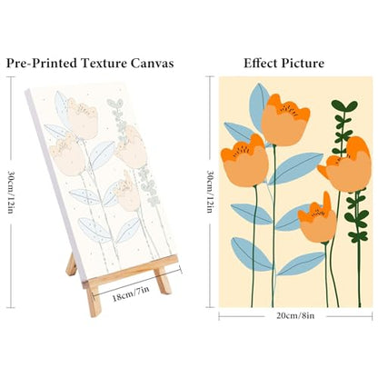 4 Pack Framed Paint by Numbers Kit for Adults Flowers with Wooden Easel - color: FOP4P-04