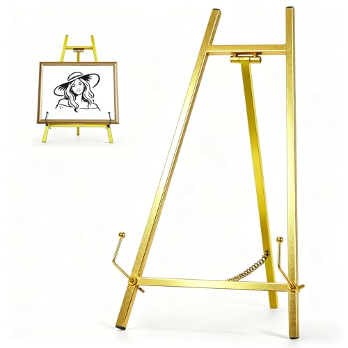 13.3" Metal Easel Stand for Sign – Elegant Table Top Easel for Display, Heavy Duty Tabletop Picture Easel Stand for Wedding Sign, Picture Frame, and Art (Gold) - color: Gold, size: 13.3 Inch
