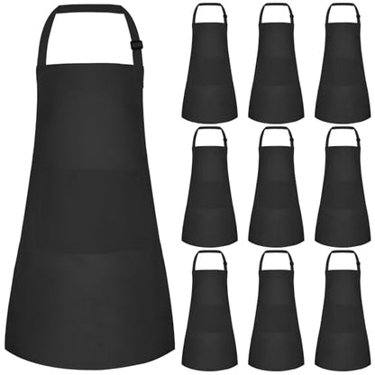10 Pack Kids Apron Adjustable Children Apron with 2 Pockets Children Chef Painting Aprons for Cooking Baking Painting Crafts Making (Black) - color: Black