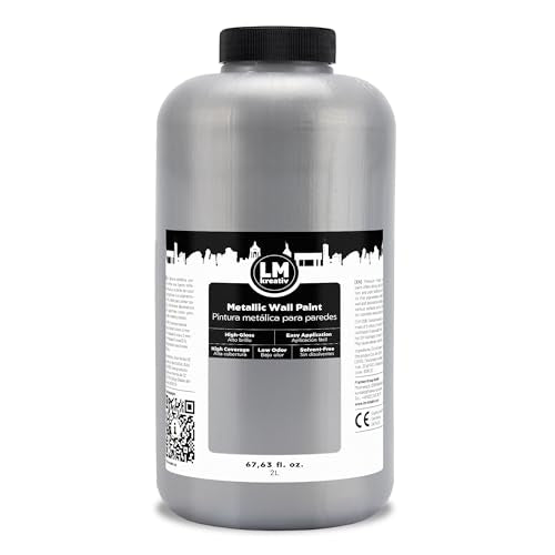 Metallic Wall Paint 67.62 fl oz - Silver - Stunning Metallic Shine for Stylish Interiors, Easy to Apply, Water-Based, Perfect for Creative Wall Designs & DIY Projects - color: Silver