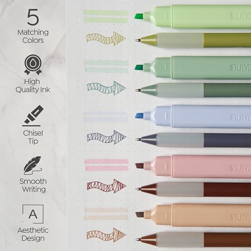 BLIEVE - Aesthetic Highlighters and Gel Pens With Soft Ink and Chisel Tip, Bible Highlighters and Pens No Bleed, Dry Fast Easy to Hold, for Bible Journaling Planner School Supplies (EARTHY) - color: EARTHY