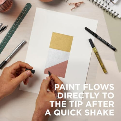 SAKURA 47391 4-Piece Fine Pentouch Calligrapher Paint Marker, 1.8mm, Gold, Silver, Copper and Black | Archival Quality Pens for Glass, Wood, Porcelain, Plastic, and Metal, Waterproof, Fade Resistant, Low Odor, Xylene Free - size: 1 Count (Pack of 4)