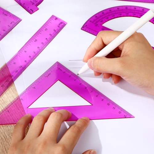 Zonon 1 Set Plastic Geometry Math Set 7 Pcs Includes 6'' / 4 '' Protractor, Drawing Compass, 45/60 Degree Triangle Rulers, 12'' / 6'' Math Ruler Transparent for Office Supplies(Purple) - color: Purple