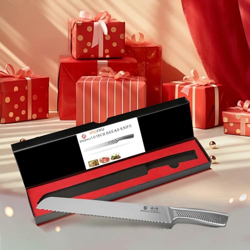 imarku Bread Knife 10 Inch: Japanese High Carbon Stainless Steel | Professional Grade Serrated Bread Knife, Razor Sharp Edge Cake Knife for Homemade Bread Bagels Cake, Stainless Steel Handle - color: Classic Silver