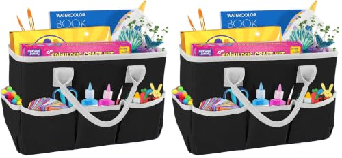 ZKOO Art Supply Storage Organizer Caddy, Craft Tote Bags With Pockets for Scrapbook Organization and Storage Supplies, Portable Office Organizer (Black, Small) (Pack of 2) - color: Black, size: Small (Pack of 2)