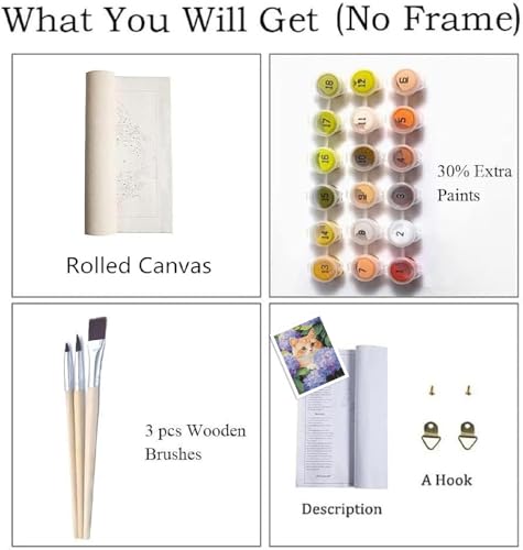 ZRIZQ Cat Paint by Numbers Kit for Adults Beginner,Hydrangeas Flowers,16x20 | Full set with wooden brushes,rolled canvas,rich paints.Calming activity.Beginner friendly.Just open and paint. - color: 16"X20"Rolled Canvas(Frameless)-Cat 10