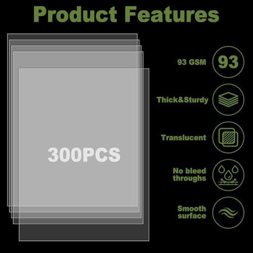 LANIAKEA 300 Sheets Translucent Vellum Paper 8.5 x 11 Vellum Tracing Paper Printable Transparent Printer Sheets for Invitations, Sketching & Drawing, Gift Box Liners - size: 8.5 x 11inch-300Sheets