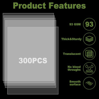 LANIAKEA 300 Sheets Translucent Vellum Paper 8.5 x 11 Vellum Tracing Paper Printable Transparent Printer Sheets for Invitations, Sketching & Drawing, Gift Box Liners - size: 8.5 x 11inch-300Sheets