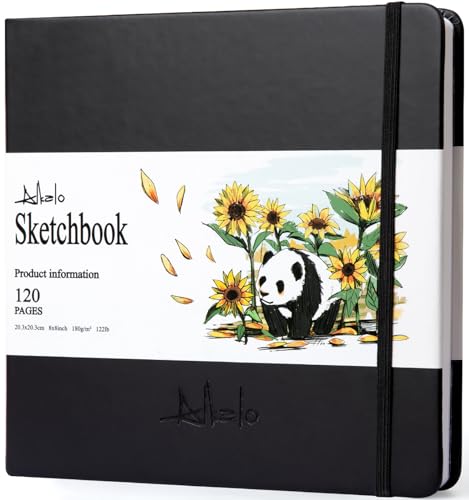 Sketchbook for Drawing, 120 Pages Sketch Book, 122LB/180GSM Thick Paper - color: Back, size: Medium (8×8INCH)
