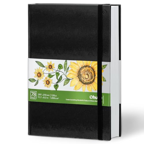 Ohuhu 8.3"x11.7" Marker Paper Pad Art Sketchbook for Drawing and Sketching | Large Sketch Book - 120 LB/200 GSM Smooth Drawing Paper - 78 Sheets/156 Pages - PU Hardcover Sketch Pad for Alcohol Markers - size: 8.3" x 11.7"