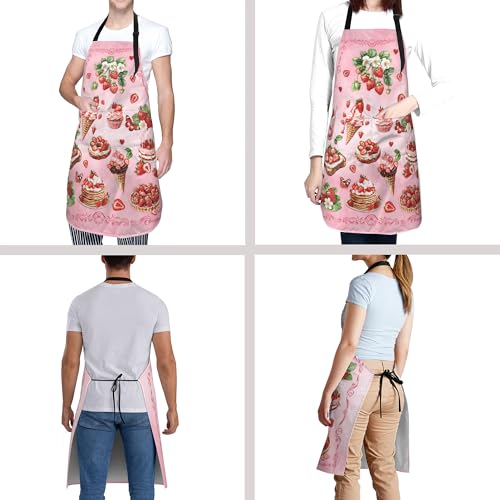 Funny Apron Polyester Grooming Aprons with Pocket for Cooking Kitchen Grilling Adults - color: Strawberry Pink