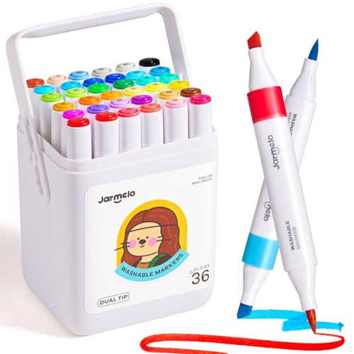 Jar Melo Washable Dual Tip Markers for Kids Ages 4-8, 36 Colors | Brush & Chisel Tip, Water-Based, Storage Case, School Art Supplies, Safe, Vibrant Colors - style: 36 Colors