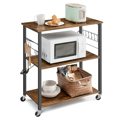 VASAGLE Kitchen Shelf on Wheels, 31.5 Inches Serving Cart with 3 Shelves - color: Rustic Brown + Ink Black, size: 31.5"W x 35"H, style: Shelf