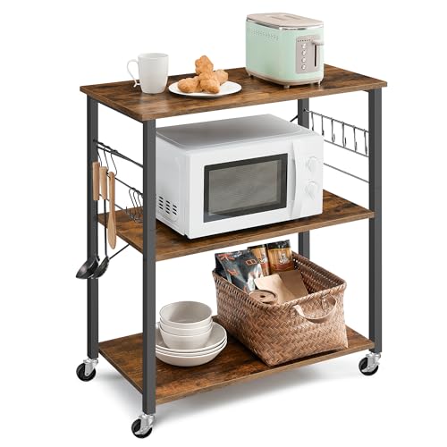 VASAGLE Kitchen Shelf on Wheels, 31.5 Inches Serving Cart with 3 Shelves - color: Rustic Brown + Ink Black, size: 31.5"W x 35"H, style: Shelf