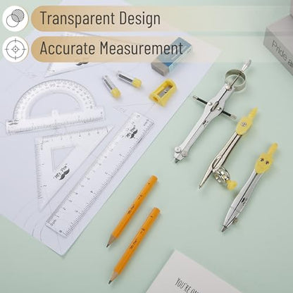Mr. Pen- Geometry Set, 13 pcs, 3 Metal Compasses, Protractor, 6" Ruler | 45° & 30°/60° Set Squares, Pencils, Lead Refills, Sharpener & Eraser for Math, Drafting & Classroom Use | 45° & 30°/60° Set Squares, Pencils, Lead Refills, Sharpener & Eraser for Mat
