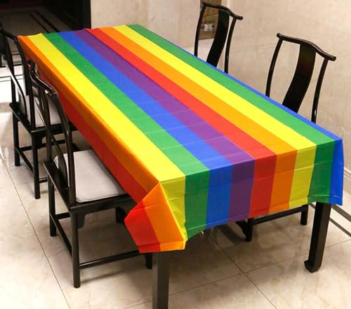 2 Pack Pride Rainbow Tablecloth - Gay Pride Decorations Plastic Disposable Table Covers 54 x 108 Inch - color: Party-8