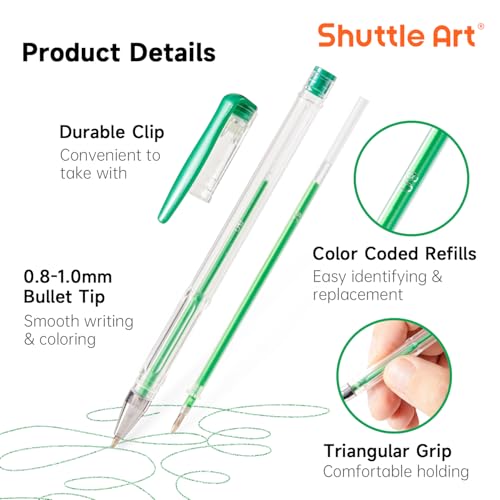 Shuttle Art 60 Pack Green Tone Gel Pens, 30 Green Tone Gel Pens with 30 Refills for Adults Coloring Books Journaling Drawing Nature, Landscapes, Animals Scenes - color: 60 Pack Green Tone