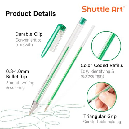 Shuttle Art 60 Pack Green Tone Gel Pens, 30 Green Tone Gel Pens with 30 Refills for Adults Coloring Books Journaling Drawing Nature, Landscapes, Animals Scenes - color: 60 Pack Green Tone