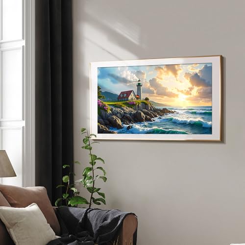 SparkGlow Large Diamond Art Kits for Beginners Lighthouse, Landscape 5d Diamond Painting for Adults, Sunset Full Drill Diamond Art Painting, Gem Art Kits Home Wall Decor Gifts 27.5 X 15.7 Inch - color: Landscape 009