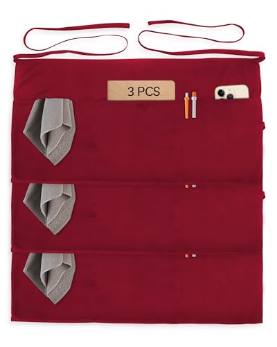 Xeoxarel Aprons with 4 Pockets (Available in 3 Pack / 7 Pack) 23.5'' X 11.5'' - color: 3 Pack Server Apron- Wine Red