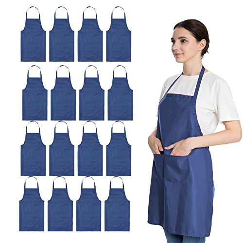 Blue Aprons Bulk for Women Girls with 2 Pockets-Chef Restaurant Kitchen Plain Aprons, Art Artist Painting Cooking Grilling Kitchen Apron (16, Dark Blue-16pcs) - color: Blue
