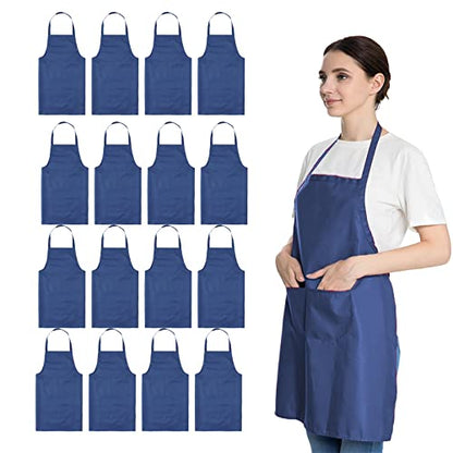 Blue Aprons Bulk for Women Girls with 2 Pockets-Chef Restaurant Kitchen Plain Aprons, Art Artist Painting Cooking Grilling Kitchen Apron (16, Dark Blue-16pcs) - color: Blue