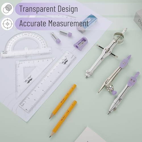 Mr. Pen- Geometry Set, 13 pcs, 3 Metal Compasses, Protractor, 6" Ruler | 45° & 30°/60° Set Squares, Pencils, Lead Refills, Sharpener & Eraser for Math, Drafting & Classroom Use | 45° & 30°/60° Set Squares, Pencils, Lead Refills, Sharpener & Eraser for Mat