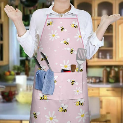 Apron with 2 Pockets,Kitchen Chef Artist Aprons for Cooking Gardening Baking Painting, Waterproof Apron 33" x 27" - color: Bee